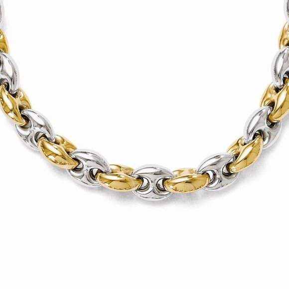 Sterling Silver & 18k Gold Plated 6mm Anchor Link Necklace, 18 Inch - Picture 1 of 6